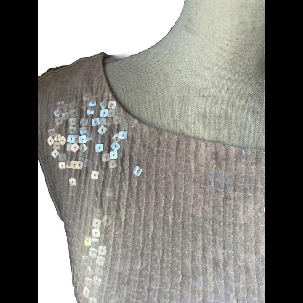 👚🩷Designer Cache Pale Pink Sequin Sleeveless Boat Neck Banded Bottom Size M - Picture 4 of 5